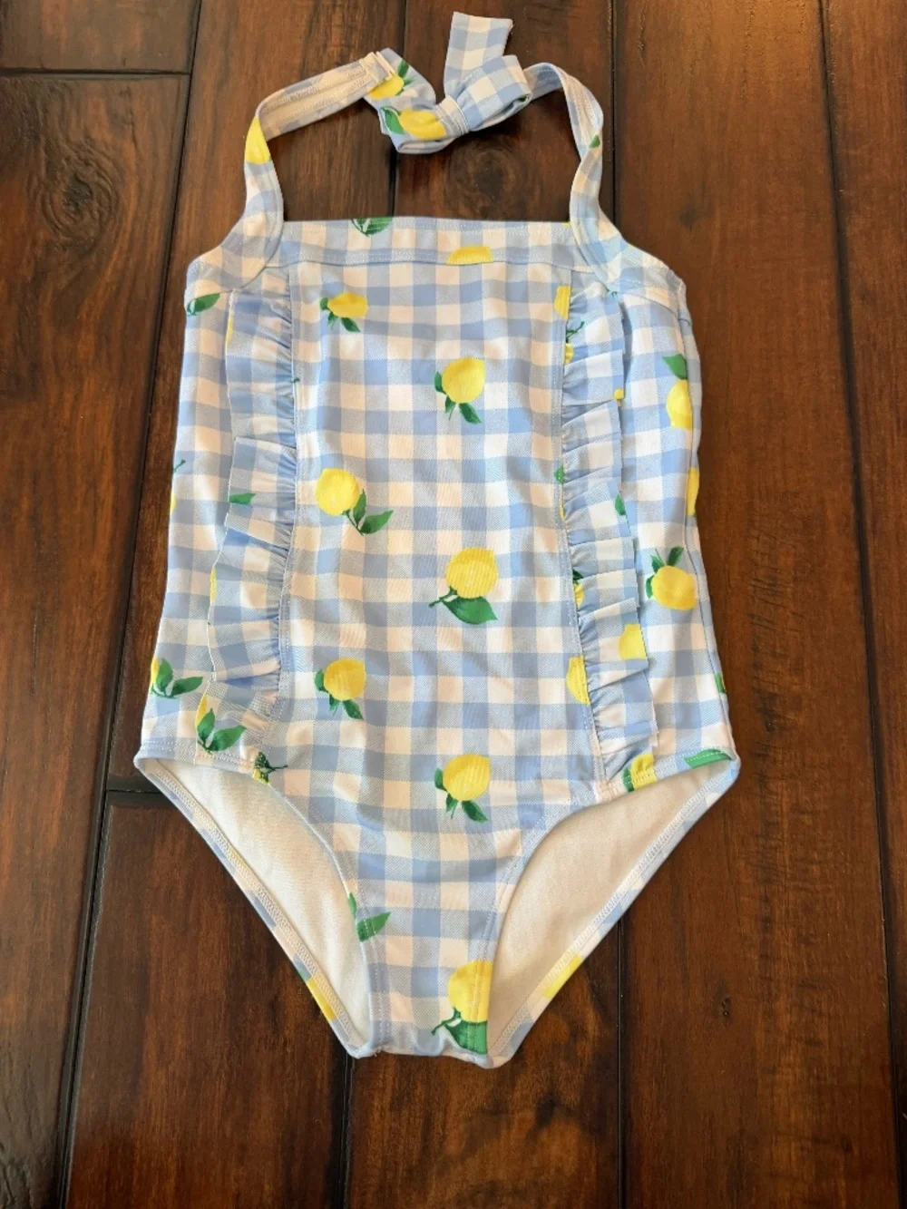 Janie and Jack Lemon Blue Gingham Girls Swimsuit